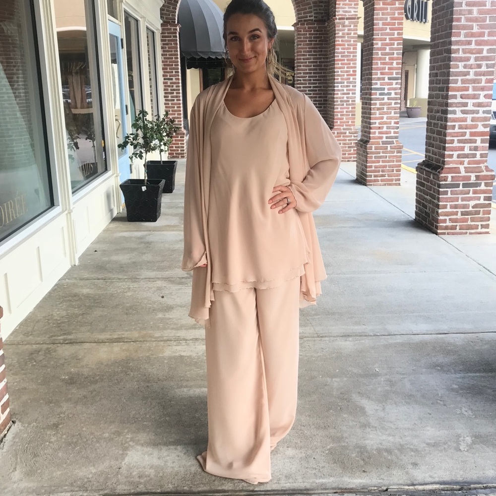 Nude three piece chiffon pant suit